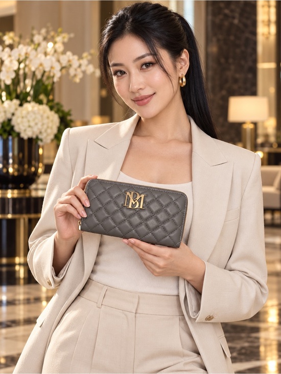 Badgley Mischka Handbags - Badgley Mischka Gray Quilted Vegan Leather Zip Around Wallet NWT
